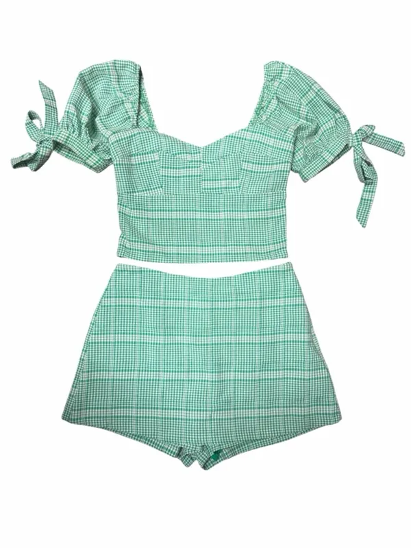 TCEC Gingham Puff Sleeve Crop Top + Skort Set // Picnic Coquette Summer Vibe M - Image 5