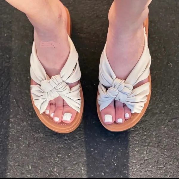 Soda Ivory Vegan Leather Slip On Wedge - Image 4