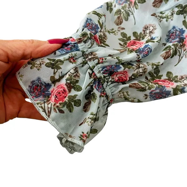 NWT Lulus Undeniably Darling Light Blue Floral Chiffon Balloon Sleeve Top XS - Image 7