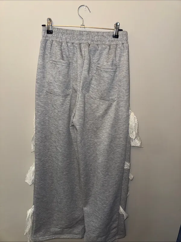 Gray Lounge Pants with Lace Bow Side Detail - Image 3