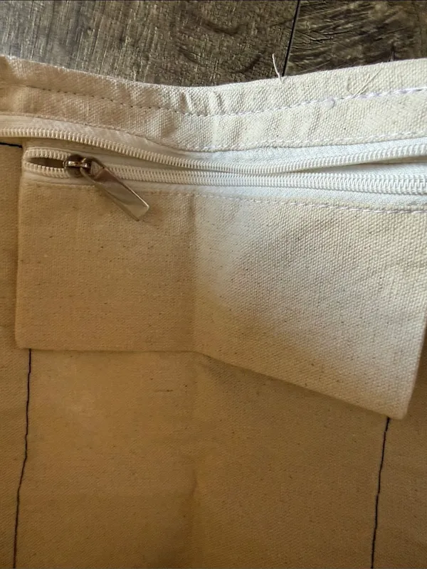 Canvas Tote Bag in Natural and Navy Blue - Image 4