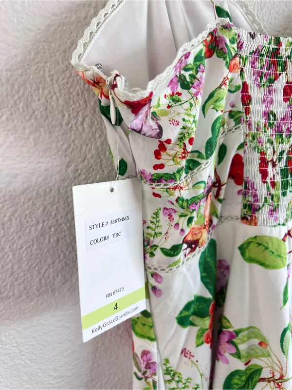 NWT Taylor Tiered Ruffle Pink Floral Midi Dress Sweetheart Neckline Cottagecore - Image 3