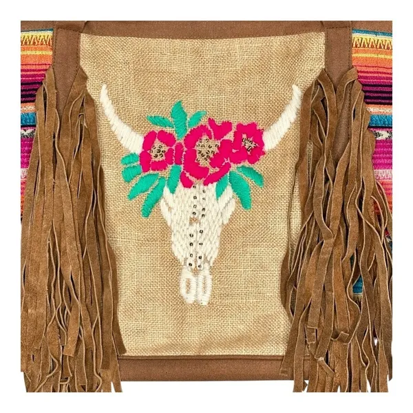 Tote Bag Womens Large Multi-Color Serape Western Boho Longhorn Fringe‎ Hippie - Image 11