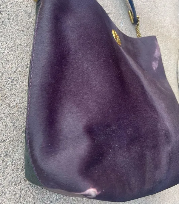 Tory Burch Calf Hair Shoulder Bag Colorblock Purple Green - Image 4