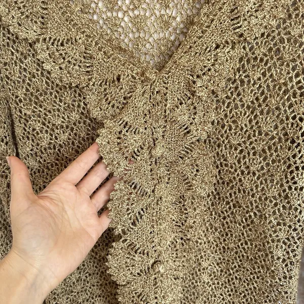 Vintage Y2K Crochet Silk Cotton Newport News Top M Sheer Ruffle Regency Fairy - Image 3