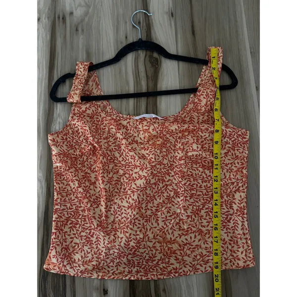 Victorias Secret Satin Tank Top Orange Red Leaf Print Scoop Neck Camisole Medium - Image 6