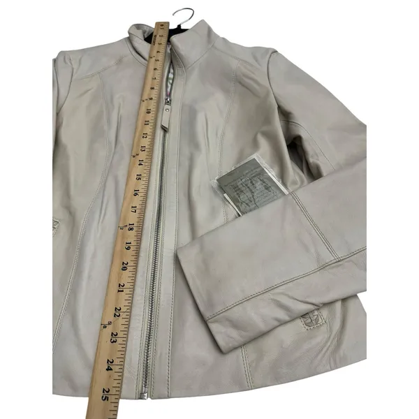 NWT Scully Beige 100% Leather Zip Front‎ Stand Up Collar Jacket Medium #WX13-15 - Image 7