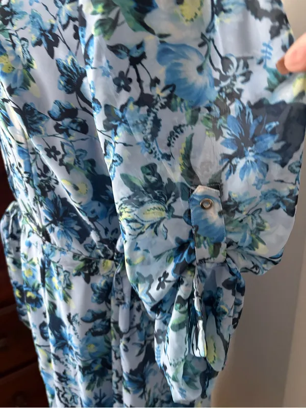 Tahari Light Blue Floral Button-Front Long Sleeve Midi Dress - Image 3