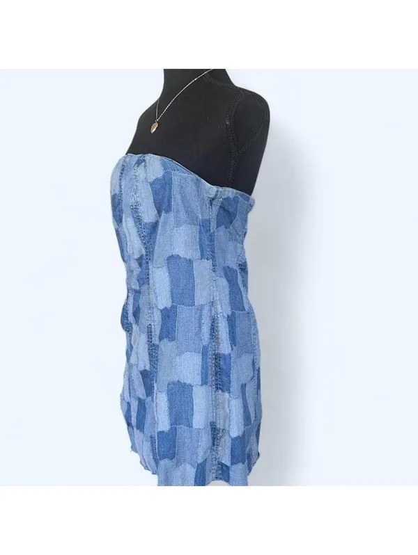 Wild Fable Y2K Coastal Fairycore Patchwork Denim Bodycon Mini Dress Size Medium 💙 - Image 5