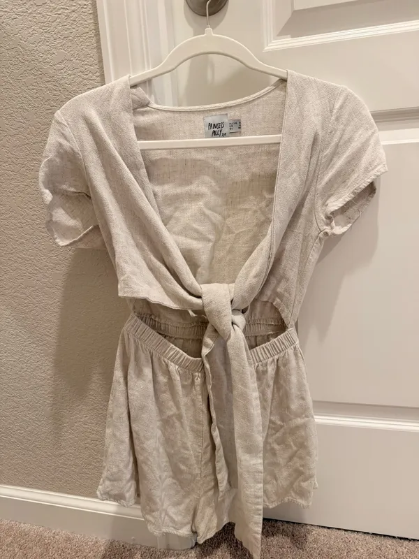 Princess Polly Tie Front Romper Beige Ragnar - Image 3