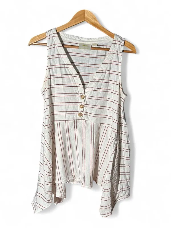 Maeve Anthropologie Cotton Tunic Tank Blouse Striped Peplum Swing Rust Coastal M - Image 3