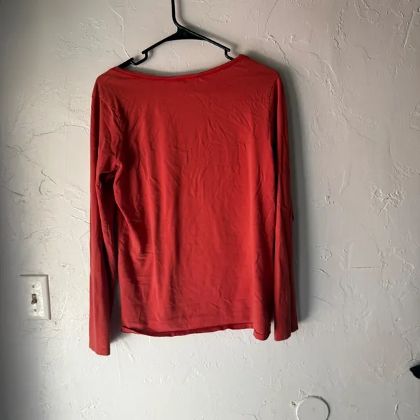 Ralph Lauren Sport Orange Red V-Neck Long‎ Sleeve Cotton Blend Top Size L Preppy - Image 5
