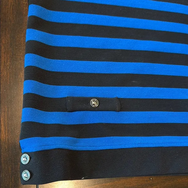KARL LAGERFELD Vintage Blue & Black Stripe Knit Top Small Designer Grandmacore - Image 6