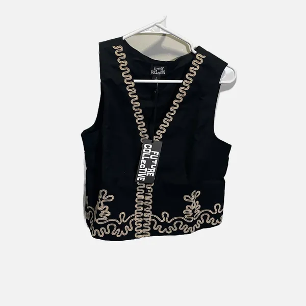 Future Collective Jenee Naylor Black Embroidered Soutache V-Neck‎ Vest Top NWT S - Image 2
