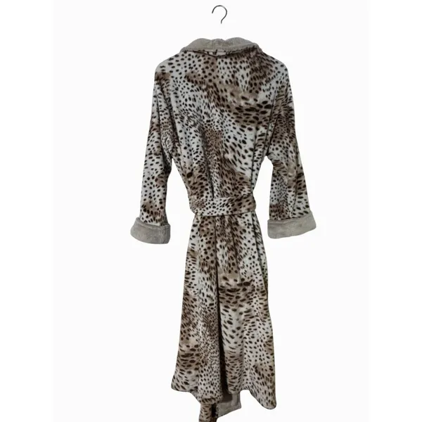 Natori Womens XL Leopard Plush Robe Animal Print Long Belted Shawl Collar - Image 4