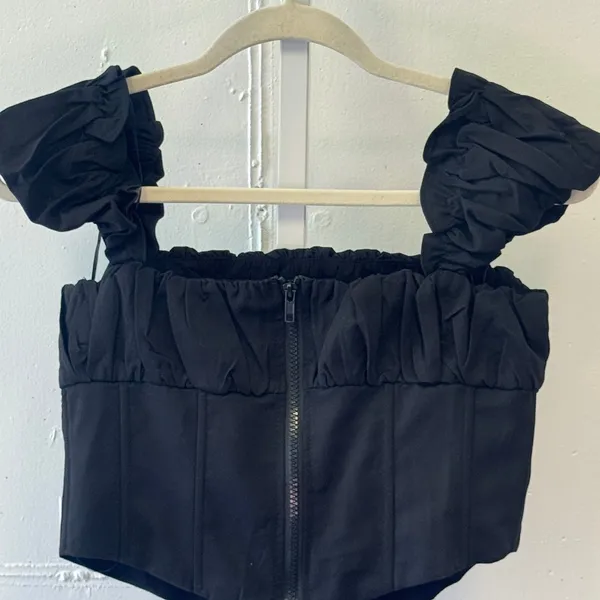 Princess Polly‎ Black Lace Up Corset Crop Top Ruffle Sleeve Milkmaid US 6 - Image 4