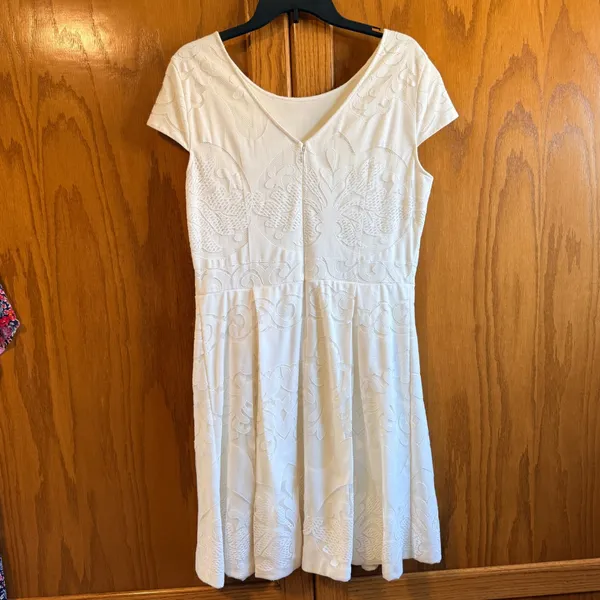 Cremieux Size 12 Fit & Flare Cocktail‎ Dress White Lace Overlay Cap Sleeve - Image 4