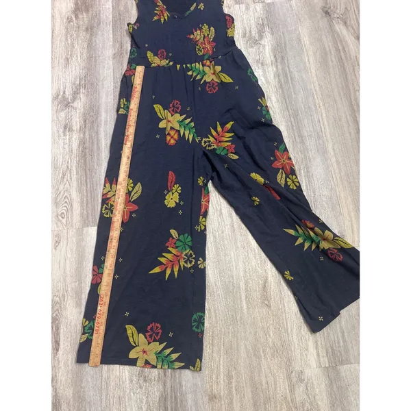 Toad&Co Womens Navy Blue Tropical Floral Smocked Wide Leg Jumpsuit Large Pockets - Image 6