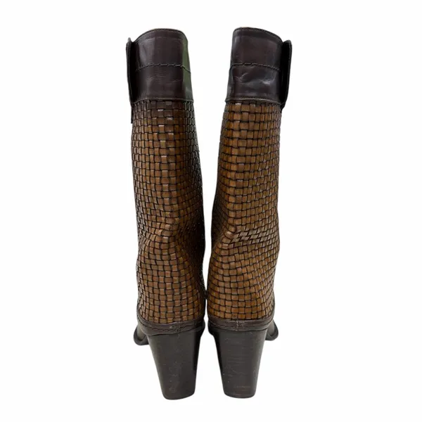 Stuart Weitzman Brown Leather Woven Boots - Image 4