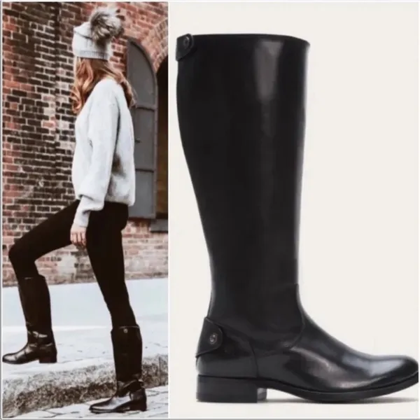 Frye MELISSA BUTTON BACK ZIP BOOT 3470835 Black Tall Leather Size 6.5 - Image 2
