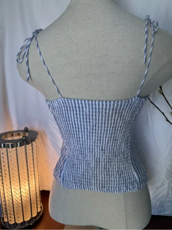 Abercrombie & Fitch Blue and White Striped Tie-Shoulder Bustier Camisole - Image 3