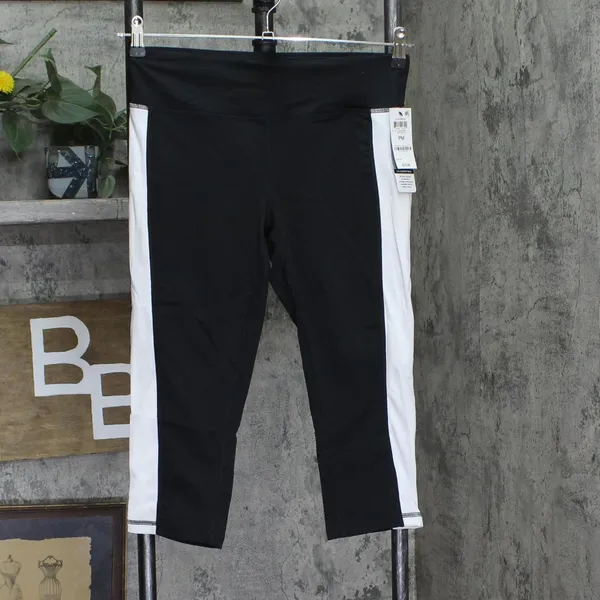 NWT Id Ideology Petite Colorblocked Cropped Capri Leggings Noir White / Black PM - Image 3