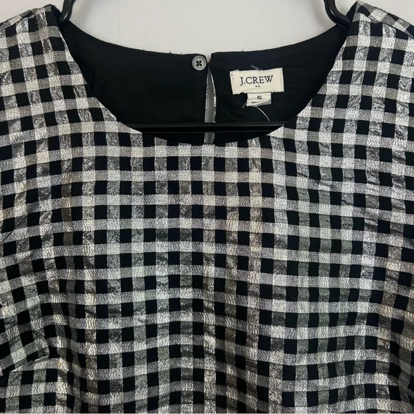 NWT J. Crew Silver/Black Gingham/Plaid Short Sleeve Metallic Top Size Small - Image 6