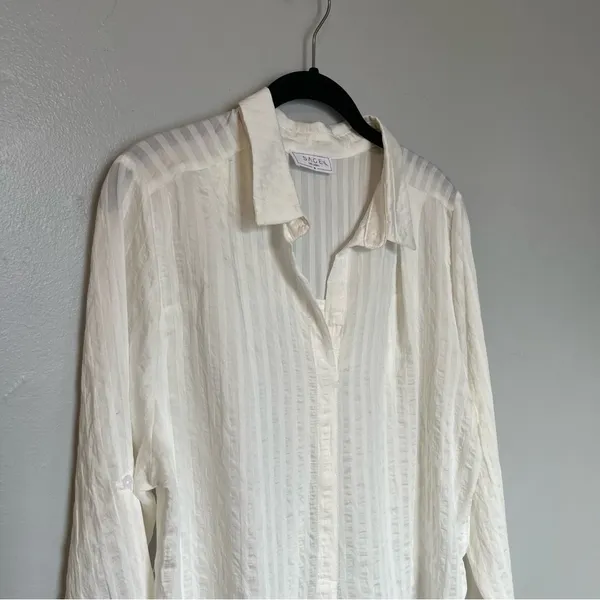 NEW Sage Linen V Neck Shirts Shirt Spring Autumn Casual Long Sleeve White Medium - Image 7
