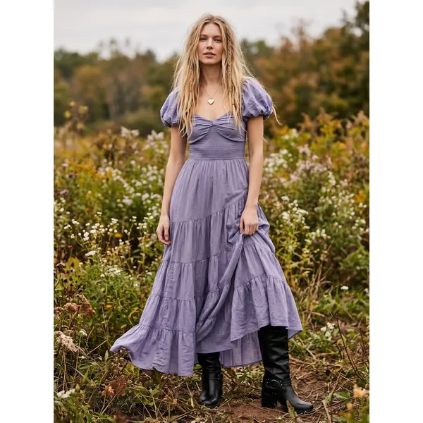 Free People Dainty Ethereal Sundrenched Short Sleeve Maxi Size XL Plum Dust - Image 3