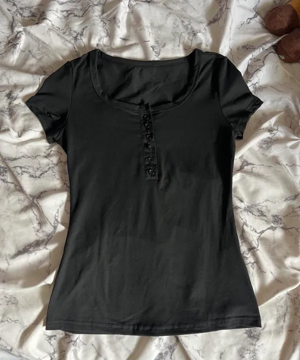 SheIn Classic Black Henley Top - Image 2