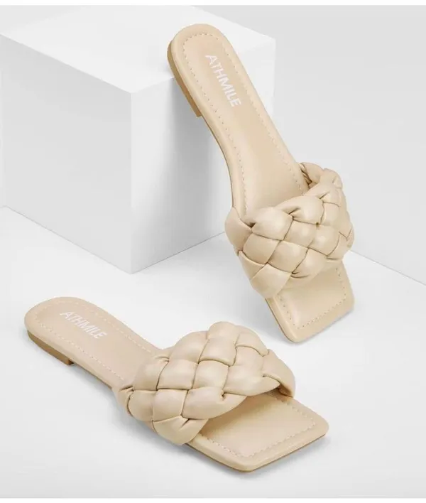 NEW Braided Sandals Square Open Toe Slide Shoe 11 Tan - Image 6