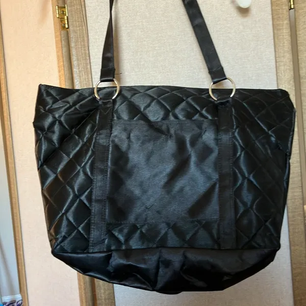 Elegant Black Quilted Tote Bag - Image 5