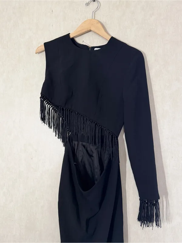 Misha Collection Women’s Lana Fringe Cutout Dress Cocktail Party in Black 4 - Image 4