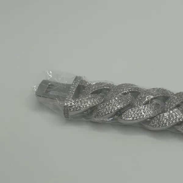 Moissanite Cuban Bracelet Miami 4 Row Iced Hip Hop Silver 20mm 6.5 Inch Women - Image 4