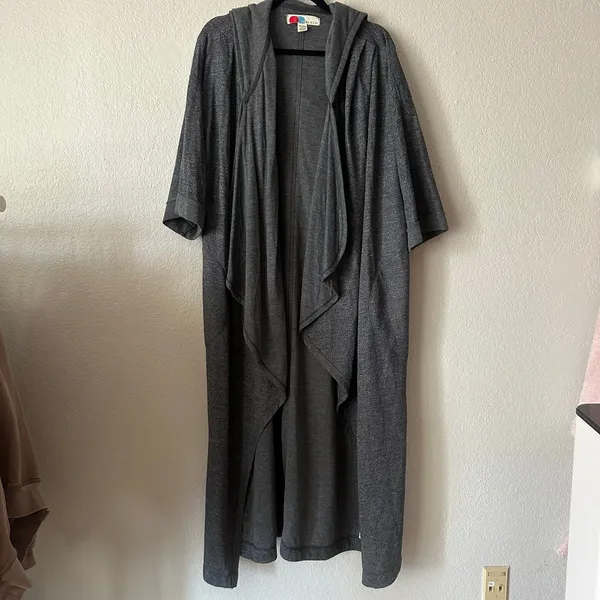 Free People Grey Slouchy Long Sweater Cardigan Duster Knit - Image 3