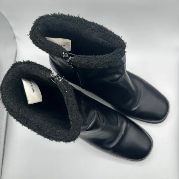Naturalizer‎ Black Faux Fur Lined Ankle Boots Women's Size 8M Zip Side - Image 2