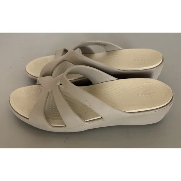 Crocs Sanrah Strappy Wedge Slide Sandals Womens Size 9‎ Taupe Comfort Casual - Image 3