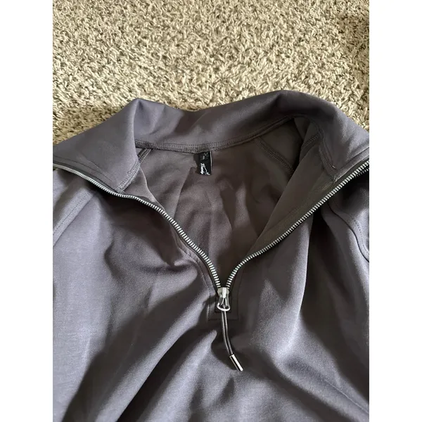 Trendy Queen Women's Gray Oversized Sweatshirts Half Zip‎ Pullover Size Small - Image 7