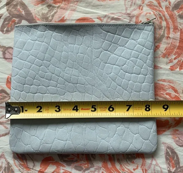 Real leather carry all pouch makeup bag holds a lot light blue unisex bag - Image 5