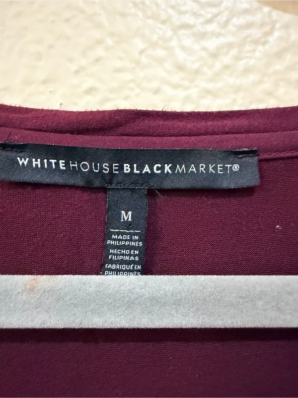 White House Black Market Burgundy Embellished V-Neck Chiffon Hem Top M - Image 5