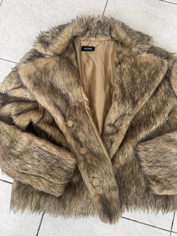 Calypso faux fur tan multi coat - Image 2