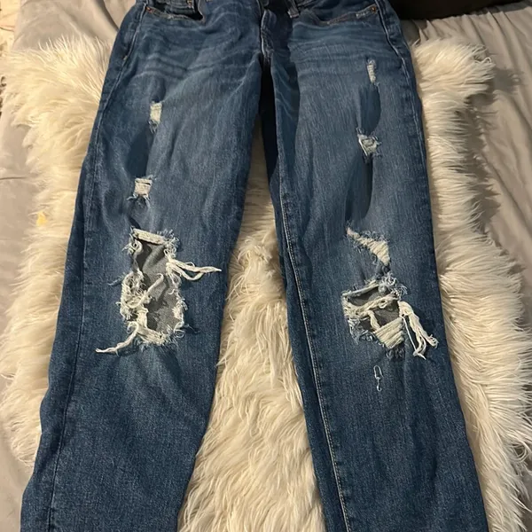 Old Navy Blue Straight Leg Jeans with Distressed Details - Image 3