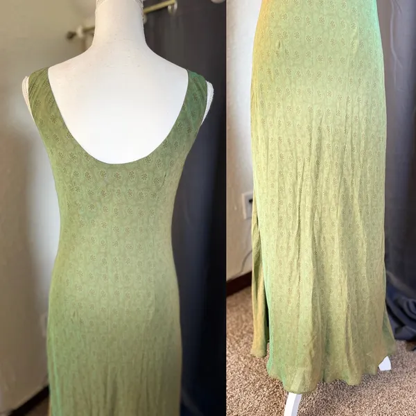 Vintage Tessuto Floral Fairycore Maxi Dress Women Medium Iridescent Green - Image 7