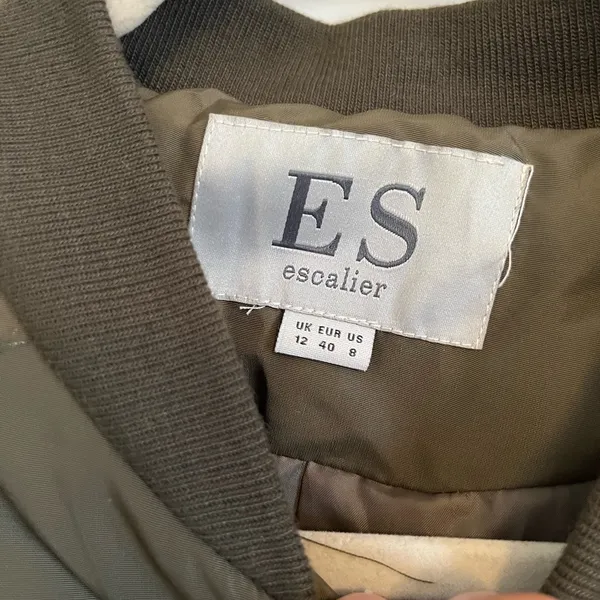 Olive Green Quilted Bomber Jacket Size 8 - Image 3