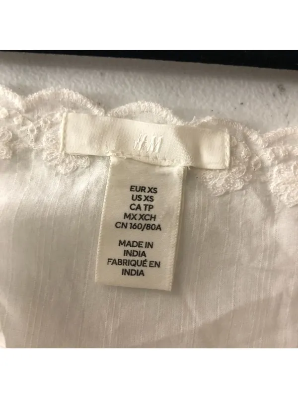 H&M Dress Embroidered Cotton Square Neck A Line Midi White XS - Image 4