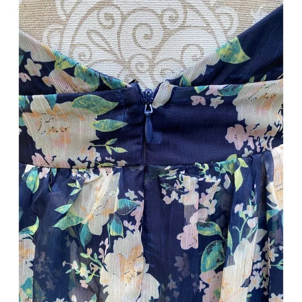 Lulus Cultivate Crushes Navy Floral Print Tiered Ruffled Midi Dress Size S - Image 10