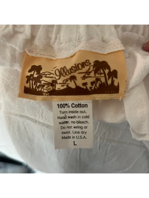 NWOT Illusions White Boho Crepe Cotton Gauze Cropped Pants Size L Lettuce Hem - Image 5
