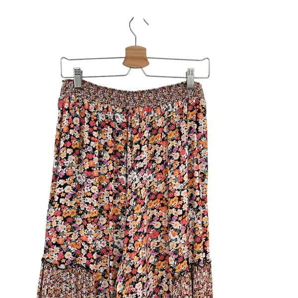 Maaji Wide Leg Pants Calico Floral Print Viscose Orange‎ Black Size Medium - Image 7
