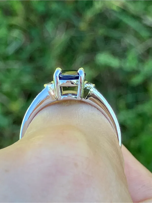 Genuine Blue Sapphire Blue Diamond Ring Size 9 - Image 2