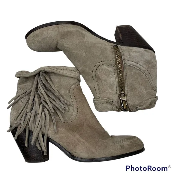 Sam Edelman Size 7.5 Louie Ankle Bootie Distressed Suede Leather‎ Fringe Women's - Image 2